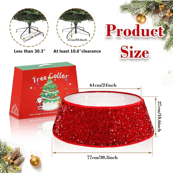 Red Sequin Christmas Tree Collar Skirt - Picture 2 of 11